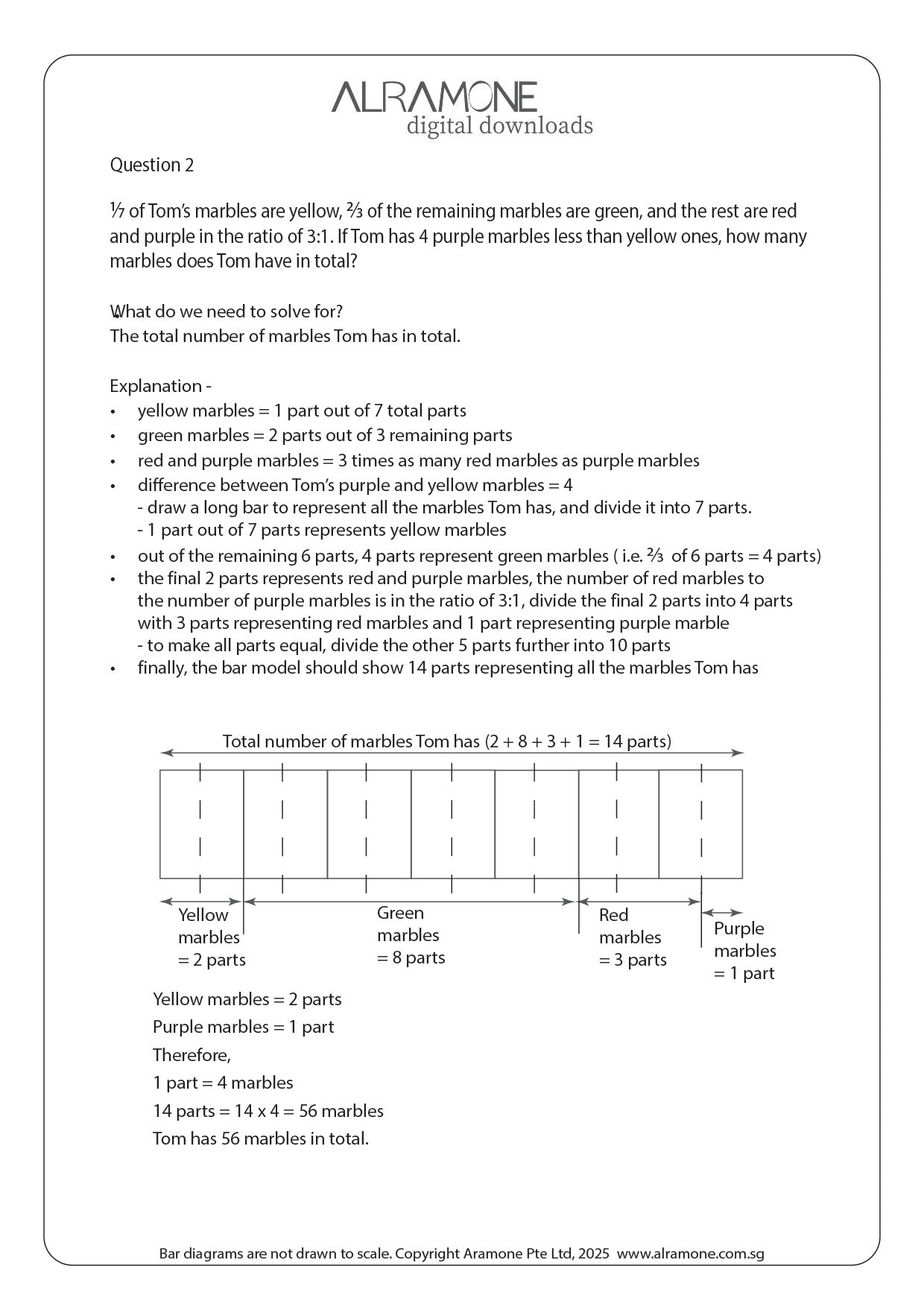 A math word problem showing the use of thinking skill part whole concept with bar models