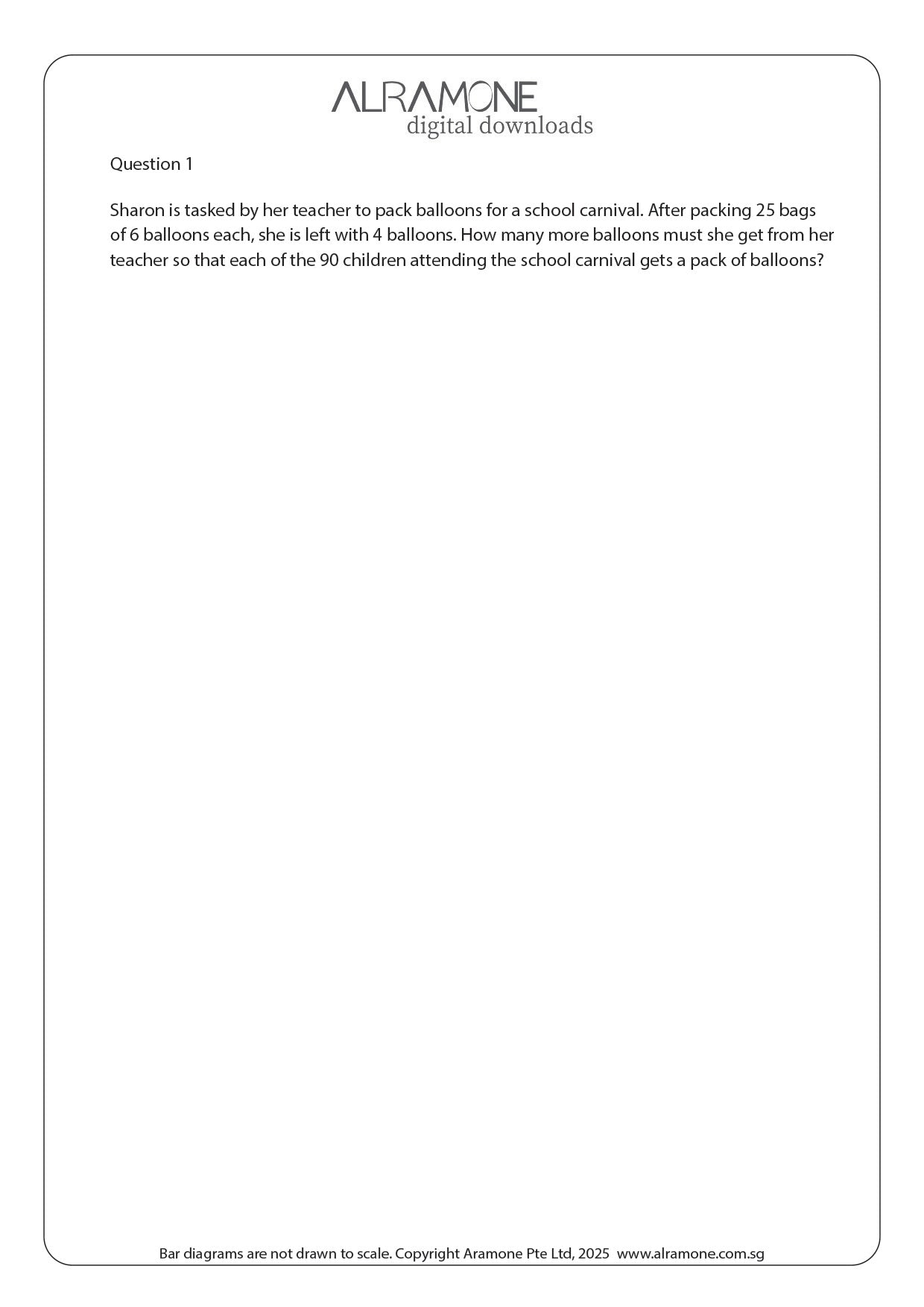 A math word problem example requiring the use of thinking skill part whole concept with bar models