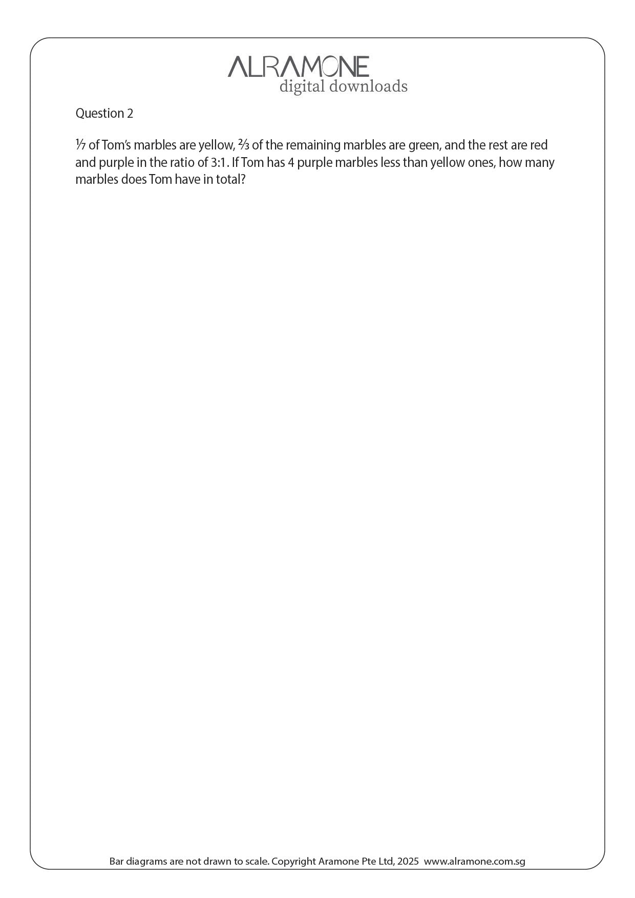 Example of a math word problem requiring the use of thinking skill part whole concept with bar models