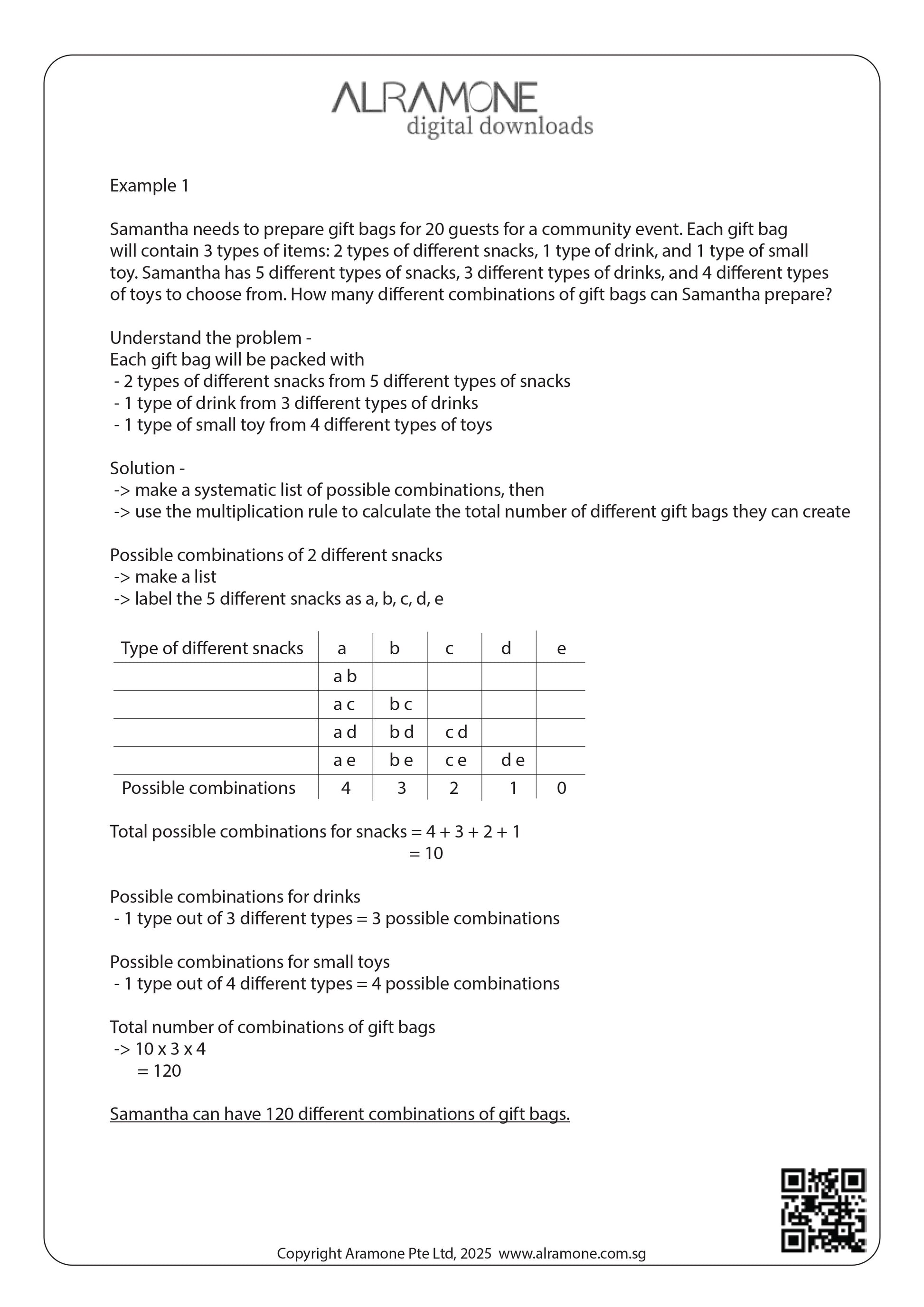 An example word problem question showing the solution using heuristic strategy make a table to solve