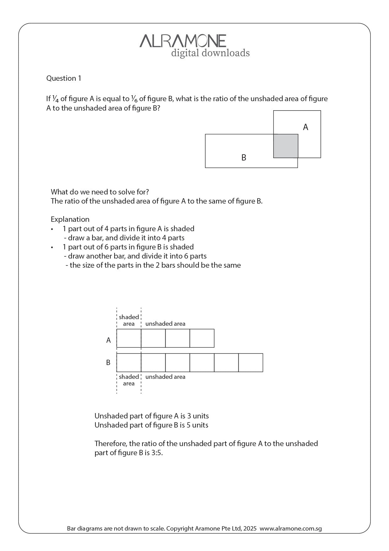 A math word problem showing the solution using the thinking skill comparing concept with bar models