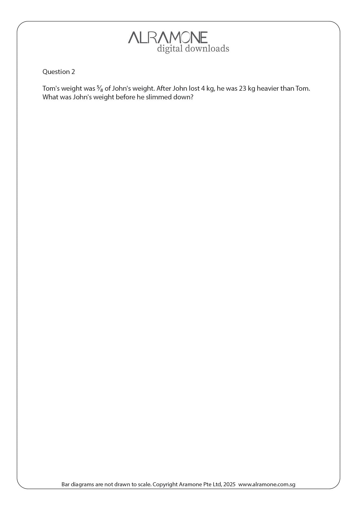 A math word problem example requiring the use of thinking skill comparing concept with bar models