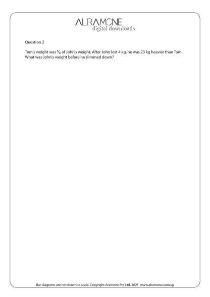 A math word problem example requiring the use of thinking skill comparing concept with bar models