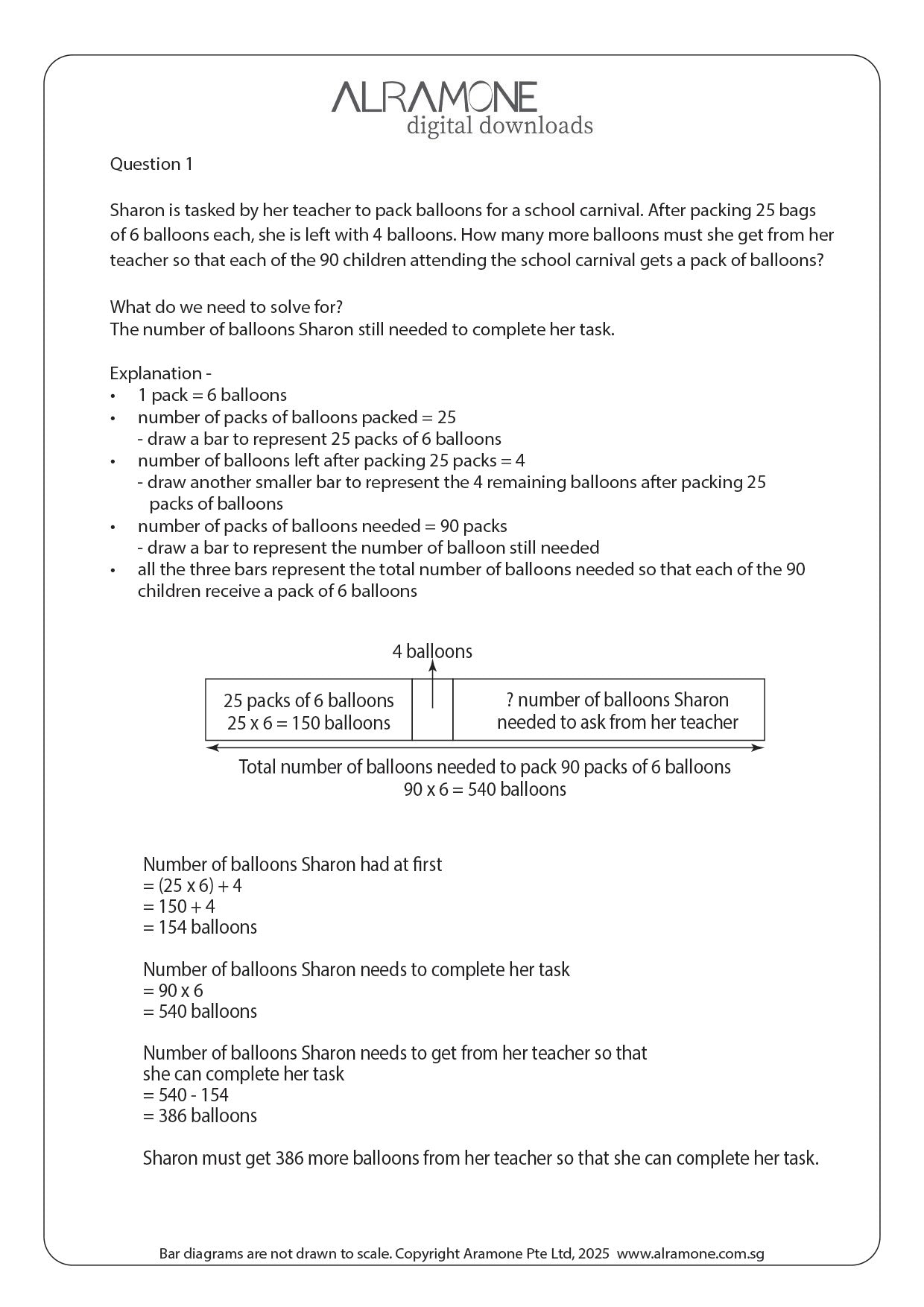 Example of the use thinking skill part whole concept with bar models to solve complex math word problems