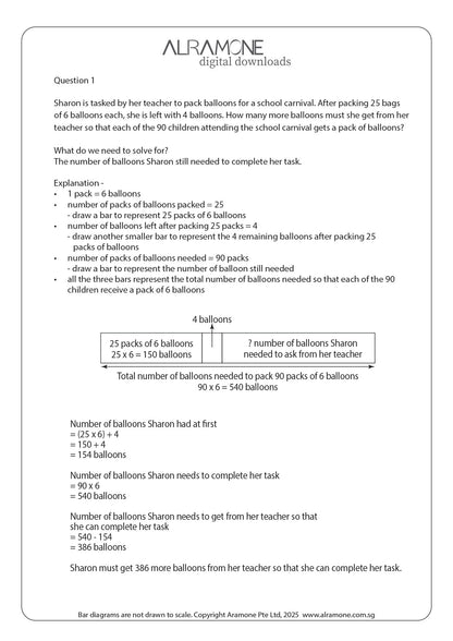Example of the use thinking skill part whole concept with bar models to solve complex math word problems